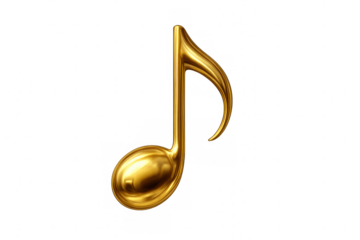 Golden musical note symbolizing melody, harmony, and elegant sound on a transparent background