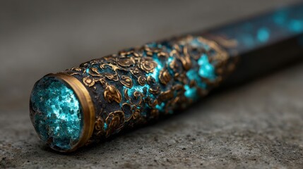 Ornate metal hilt with turquoise details