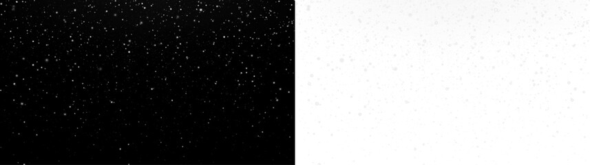 Black and white PNG overlay featuring scattered snowflakes on contrasting backgrounds, ideal for winter-themed designs and creative projects with copy space