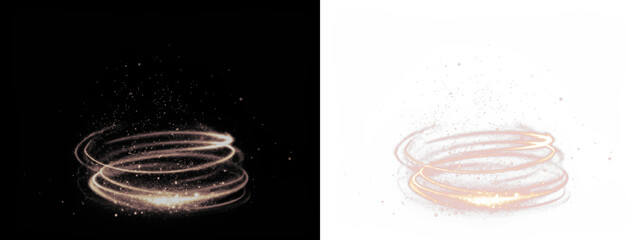 Sparkling light swirl overlay on black and white backgrounds, creating a magical effect, ideal for design projects, invitations, and creative artwork with copy space