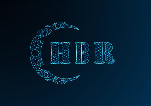Low poly letter logo HBR design. HBR letter logo low poly vector design on blue color gradient background. HBR logo low poly design