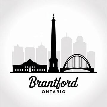 &lrm;Brantford Ontario Skyline Silhouette &mdash; Historic Canadian City on the Grand River Vector Illustration