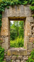 Fototapeta premium Weathered stone wall with a large rectangular hole in it