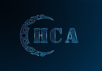 Low poly letter logo HCA design. HCA letter logo low poly vector design on blue color gradient background. HCA logo low poly design