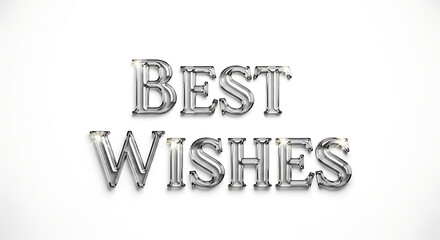 Shiny silver balloon letters spell out "Best Wishes" on a clean white background, perfect for celebrations.