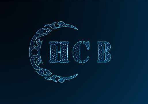 Low poly letter logo HCB design. HCB letter logo low poly vector design on blue color gradient background. HCB logo low poly design