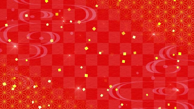 和柄　赤　ループ動画　枠　市松模様　麻の葉　和　文様　和風　和モダン　高級感　キラキラ　シンプル　年賀　正月　お歳暮　初売り　Japanese pattern.Celebration background, New Year,Anniversary,Wedding.Loop video.