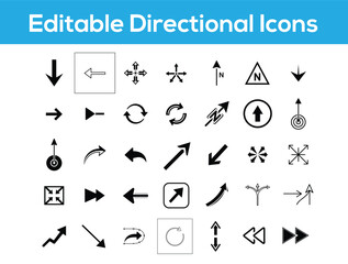Collection of diverse editable directional icons and arrows for navigation and design projects
