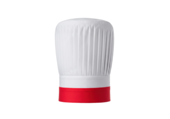 Isolated chef's hat with red trim, cooking equipment for professional kitchen staff attire