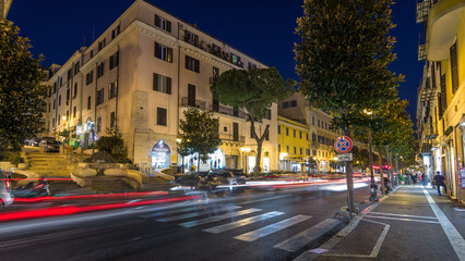 Obraz premium Typical medieval narrow street in beautiful town of Albano Laziale night timelapse, Italy