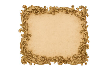 Antique gold baroque frame with blank vintage paper for elegant royal invitation or certificate design
