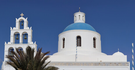 Low angle view of church against clear blue sky