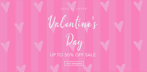 Valentine's Day Cards Design. Modern colorful typography vector. Art design hearts  for presentations, greeting card, invitation, calendar, social media. Sale offer 50%. 