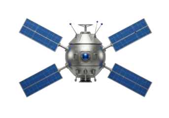 Isolated Satellite with Solar Panels for Scientific Research and Telecommunications Services