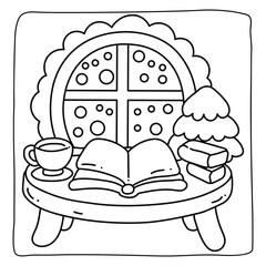 Bold and Easy Cozy Winter Coloring Pages, Cute Christmas Bold and Easy Coloring Pages, Line Art, Vectors Illustration, Black and White, 8.5x8.5