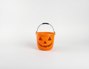 Empty Orange Trick or Treat Bucket Mockup with Clean Studio Background and Copy Space