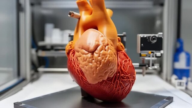 Three-dimensional anatomical heart model displayed in a laboratory setting for educational purposes