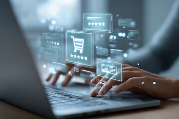 E-Commerce Experience Person Using Laptop for Online Shopping Concept Digital Marketplace Consumer Buying Process Online Store Website Interface Customer Experience Focus