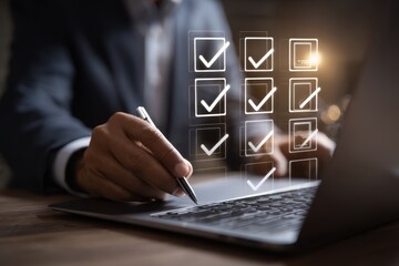 Online Checklist Completion Digital Assessment Hand Marking Items Reviewing Corporate Tasks Efficiently Utilizing Technology Workflow Optimization Questionnaire