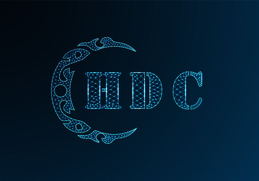 Low poly letter logo HDC design. HDC letter logo low poly vector design on blue color gradient background. HDC logo low poly design
