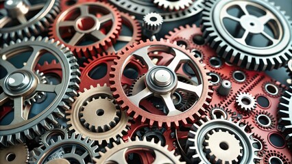 Intricate gears and cogs meshing together in a intricate mechanical dance