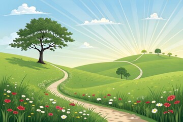 Fototapeta premium summer landscape with green grass and blue sky