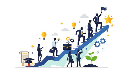 Path to Professional Success Business People Climbing an Upward Arrow Symbolizing Career Growth and Achievement