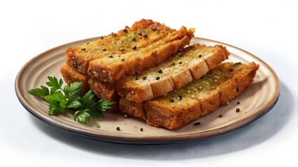 Thai Crispy Fried Pork Toast on Plate