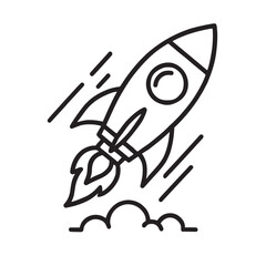 Rocket launch startup space ship innovation technology flight travel exploration adventure line art vector icon vector illustration
