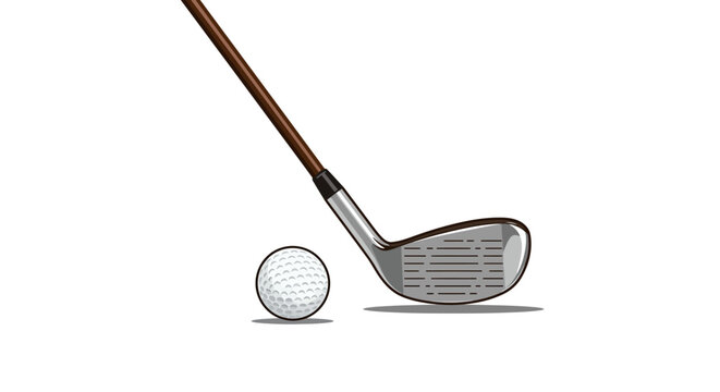 Realistic golf club and ball close-up on white background - Powered by Adobe