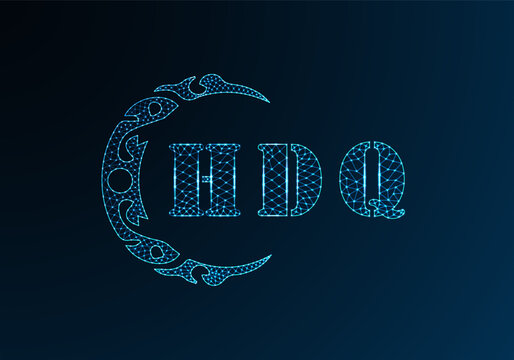 Low poly letter logo HDQ design. HDQ letter logo low poly vector design on blue color gradient background. HDQ logo low poly design