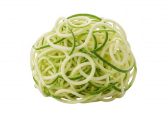 Green spiral vegetable strands white isolated on a transparent background