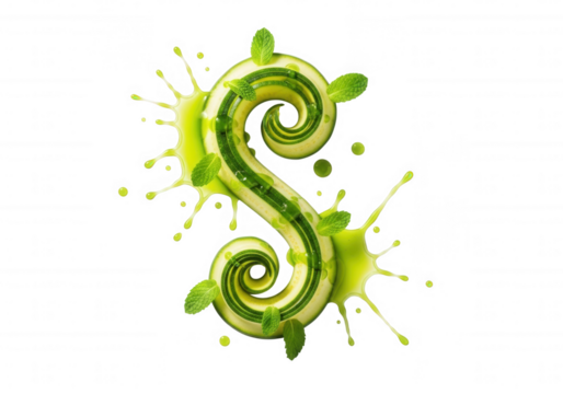 Swirling cucumber mint splash green liquid isolated on a transparent background