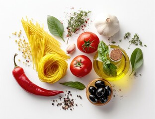 Ingredients for a vibrant Italian dish arranged artfully