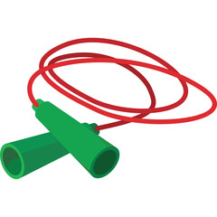 Red rope speed skipping rope with green handles on a transparent background for exercise and fitness