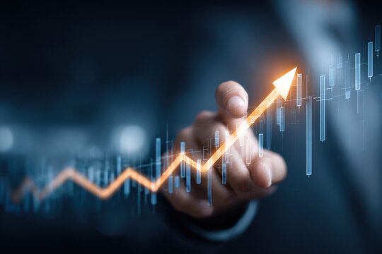 Upward Business Arrow: Financial Analysis, Stock Market Investment, Business Development & Economic Progress Visual Illustration