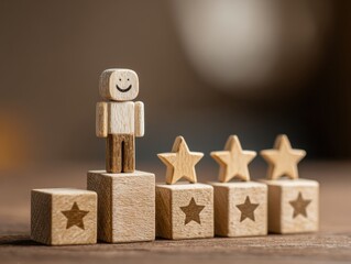 Customer Satisfaction Rating Wooden Blocks Stars Positive Feedback Service Quality Evaluation Product Review Business Growth Success Customer Experience