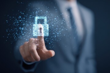 Digital Security Lock Padlock with Finger on Screen Privacy Protection Cybersecurity Technology Personal Data Protection Cybercrime Protection Digital Access Authentication