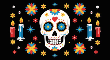 Let's celebrate Dia de muertos banner, vector illustration