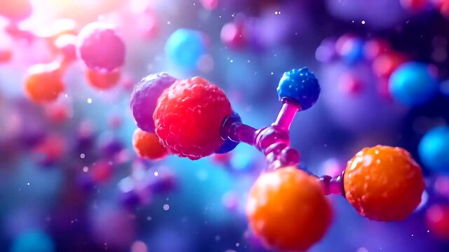 Three dimensional representation of vibrant molecular structure with bokeh background