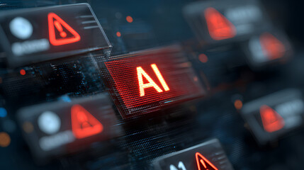 AI chatbot system alert in digital communication environment showing error, warning, and cybersecurity risk icons, highlighting potential data breach and smart automation failure in modern networks