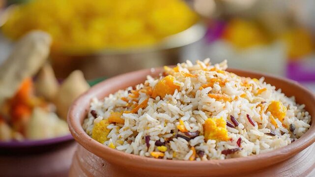 A simple meal of rice and mixed vegetables served on a table