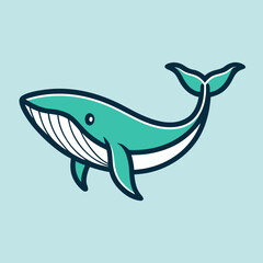 Cute Whale Logo Icon in a Simple Minimalist Outline Style