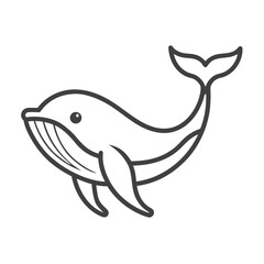 Fototapeta premium Cute Whale Logo Icon in a Simple Minimalist Outline Style