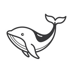Fototapeta premium Cute Whale Logo Icon in a Simple Minimalist Outline Style