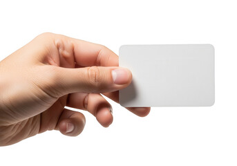 Obraz premium Hand holding a blank white card isolated on transparent background