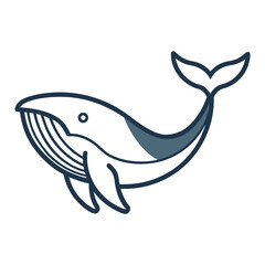 Fototapeta premium Cute Whale Logo Icon in a Simple Minimalist Outline Style