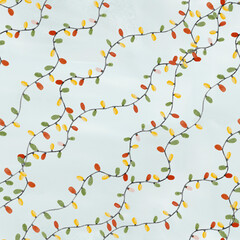 Vibrant Multicolored Christmas Lights Garlands Wavy Seamless Pattern on Light Blue