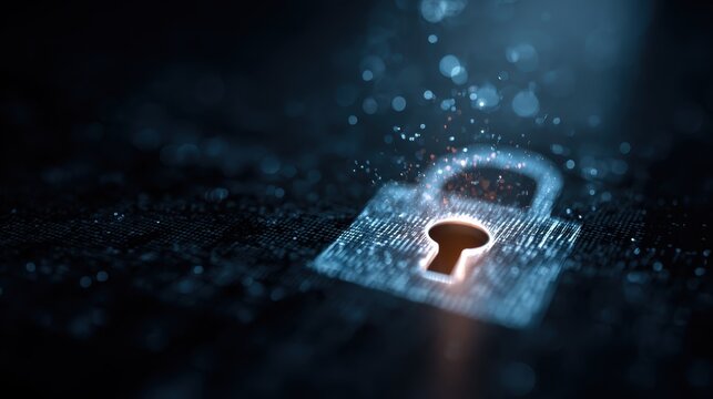 Cyber Security Digital Padlock Concept Keyhole on Circuit Board Data Encryption Network Protection Privacy Firewall Access Authentication System Technology Safety Connection Protection