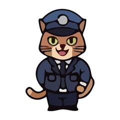 Illustrations of cute cat characters dressed in police uniforms in various poses and expressions. This cartoon vector set features feline police officers with attributes such as batons, stop signs, wh